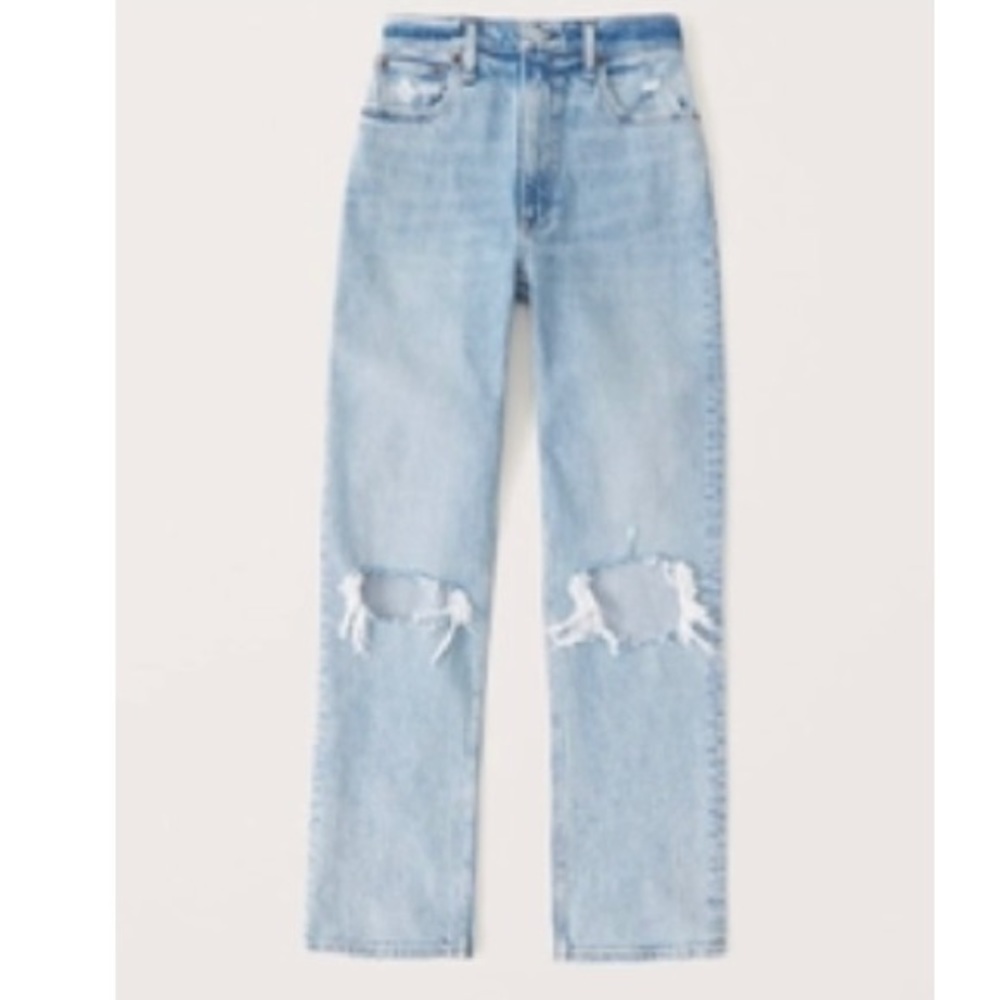 Abercrombie&Fitch 90s Ultra High Rise Straight Jean in Light Ripped Medium Wash